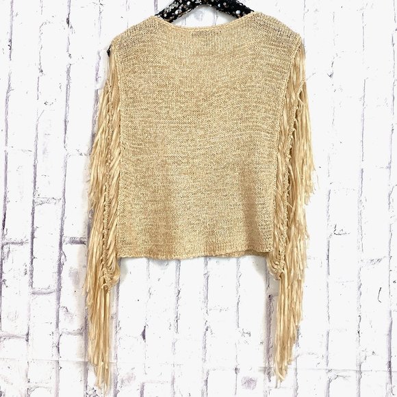Foreign Exchange Fringe Sleeve Knit Top Sz M Med Blouse Boho Festival - Picture 6 of 8